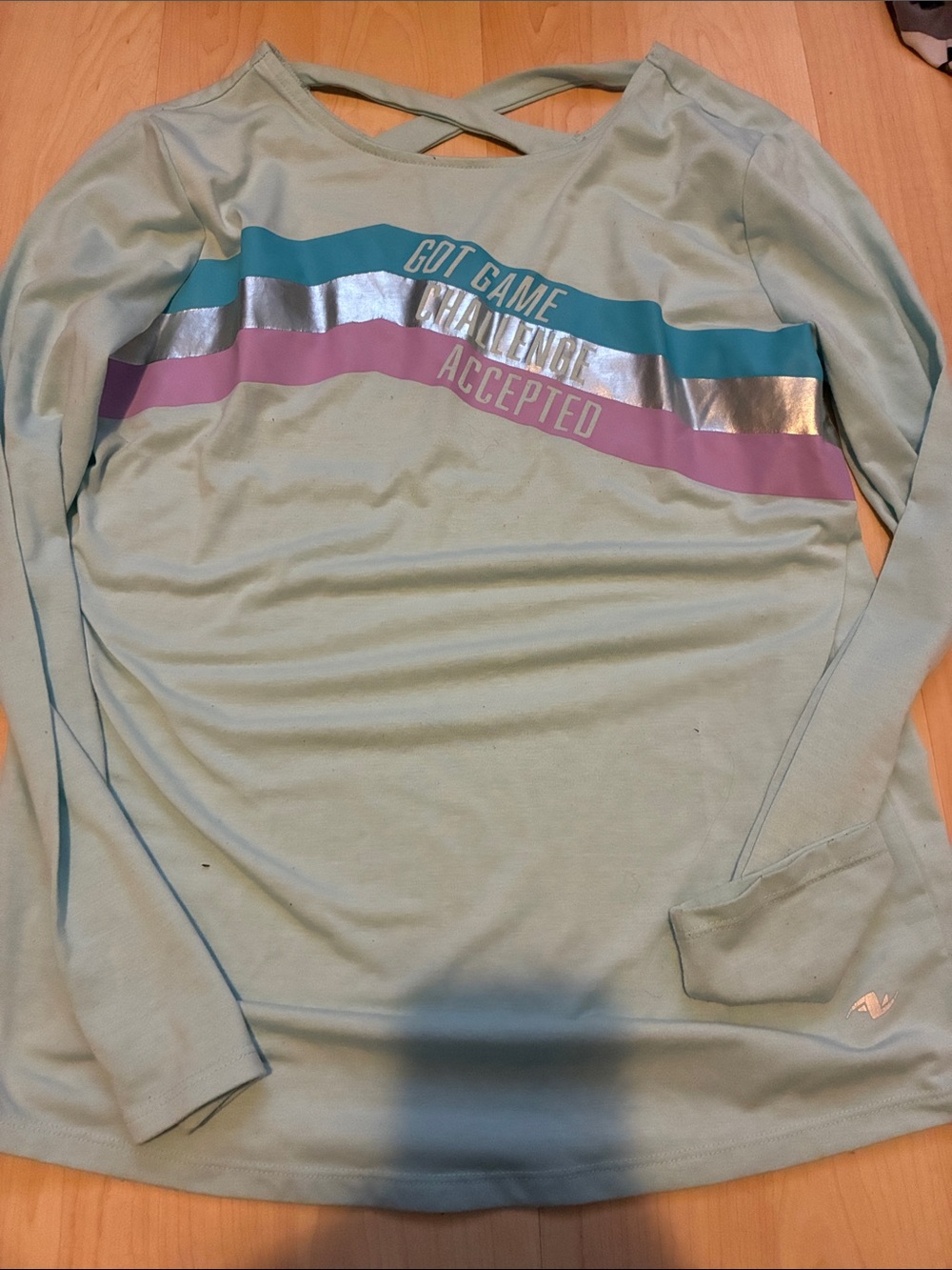 Athletic Works Mint Long Sleeve Tee with Teal, Silver & Lavender Stripes